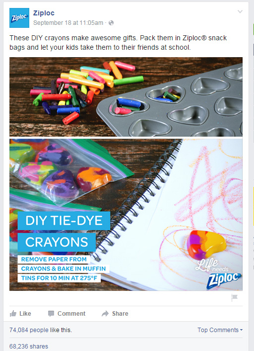 Ziploc Facebook Post: DIY Tie-Dye Crayons